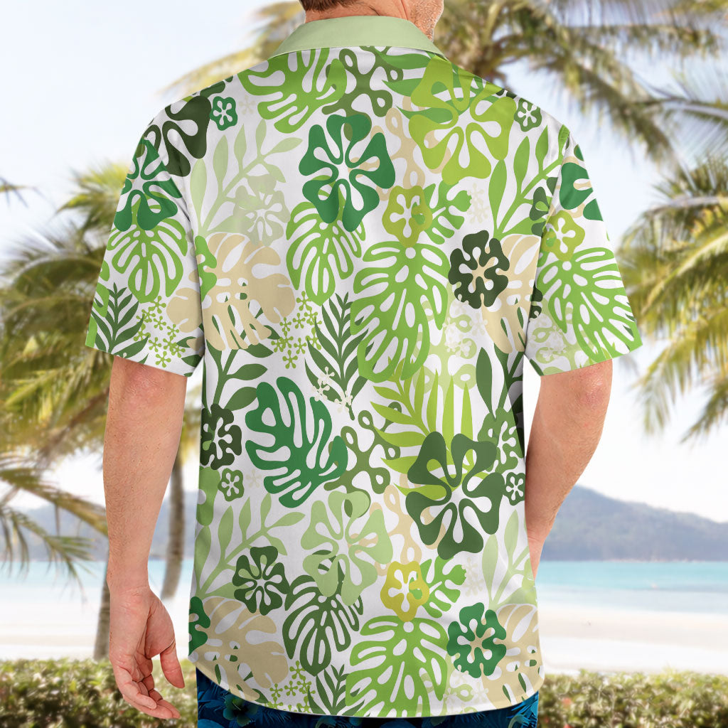 Green Aloha Hawaiian Hawaiian Shirt Monstera Hibiscus Tropical Pattern