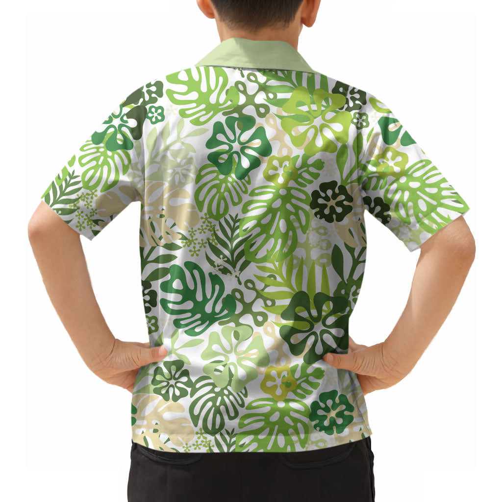 Green Aloha Hawaiian Hawaiian Shirt Monstera Hibiscus Tropical Pattern