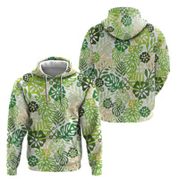 Green Aloha Hawaiian Hoodie Monstera Hibiscus Tropical Pattern