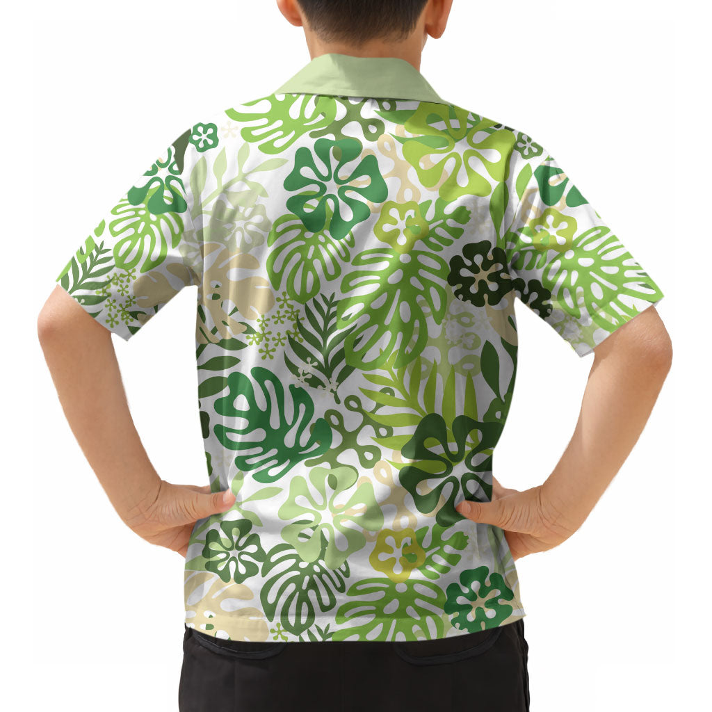 Green Aloha Hawaiian Kid Hawaiian Shirt Monstera Hibiscus Tropical Pattern