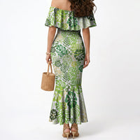 Green Aloha Hawaiian Mermaid Dress Monstera Hibiscus Tropical Pattern