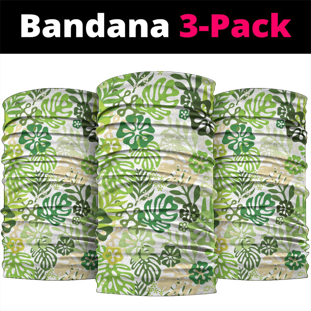 Green Aloha Hawaiian Neck Gaiter Monstera Hibiscus Tropical Pattern