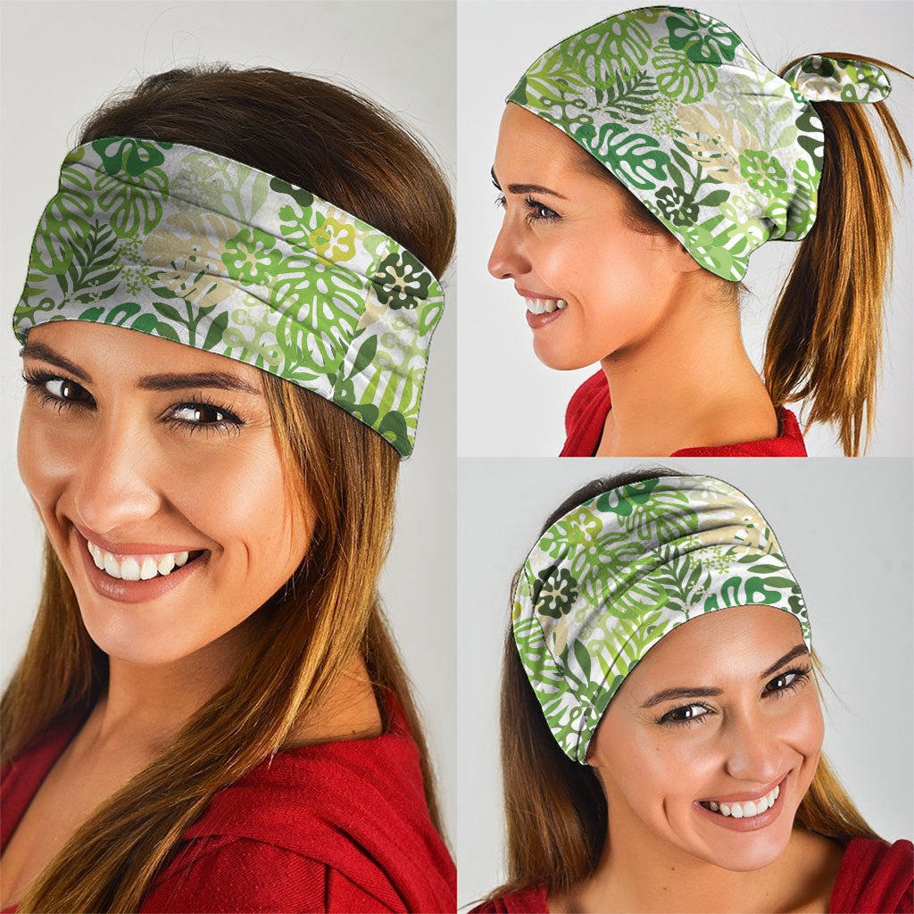 Green Aloha Hawaiian Neck Gaiter Monstera Hibiscus Tropical Pattern