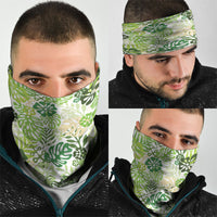 Green Aloha Hawaiian Neck Gaiter Monstera Hibiscus Tropical Pattern