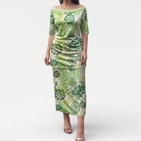 Green Aloha Hawaiian Puletasi Monstera Hibiscus Tropical Pattern