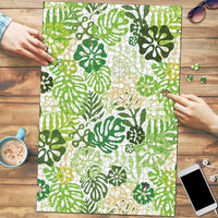 Green Aloha Hawaiian Puzzle Monstera Hibiscus Tropical Pattern