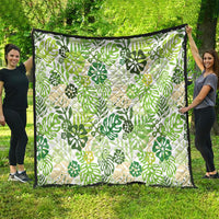 Green Aloha Hawaiian Quilt Monstera Hibiscus Tropical Pattern