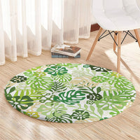 Green Aloha Hawaiian Round Carpet Monstera Hibiscus Tropical Pattern