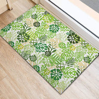 Green Aloha Hawaiian Rubber Doormat Monstera Hibiscus Tropical Pattern