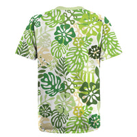 Green Aloha Hawaiian Rugby Jersey Monstera Hibiscus Tropical Pattern