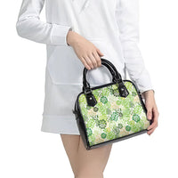 Green Aloha Hawaiian Shoulder Handbag Monstera Hibiscus Tropical Pattern