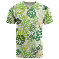 Green Aloha Hawaiian T Shirt Monstera Hibiscus Tropical Pattern