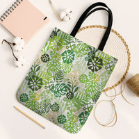 Green Aloha Hawaiian Tote Bag Monstera Hibiscus Tropical Pattern