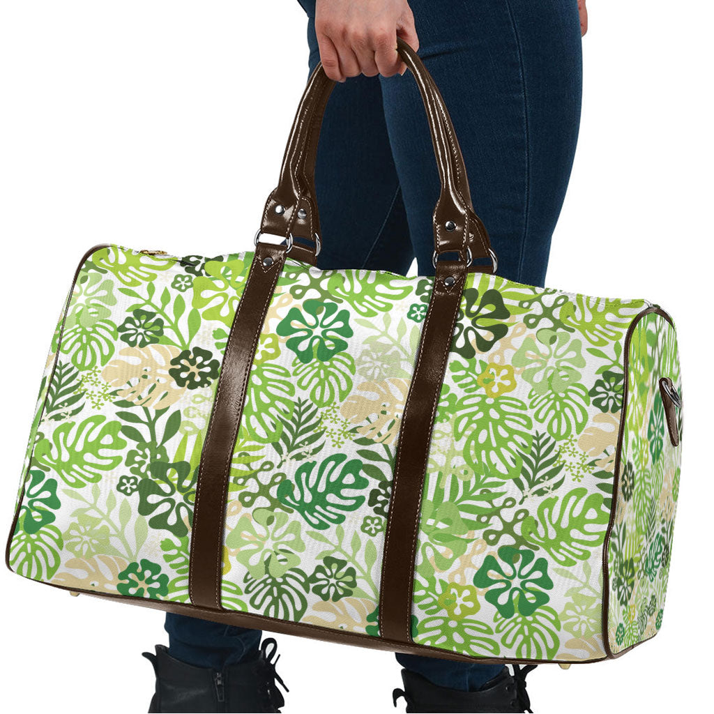 Green Aloha Hawaiian Travel Bag Monstera Hibiscus Tropical Pattern