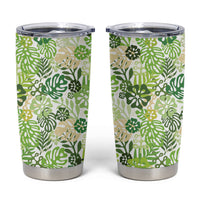 Green Aloha Hawaiian Tumbler Cup Monstera Hibiscus Tropical Pattern