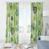 Green Aloha Hawaiian Window Curtain Monstera Hibiscus Tropical Pattern