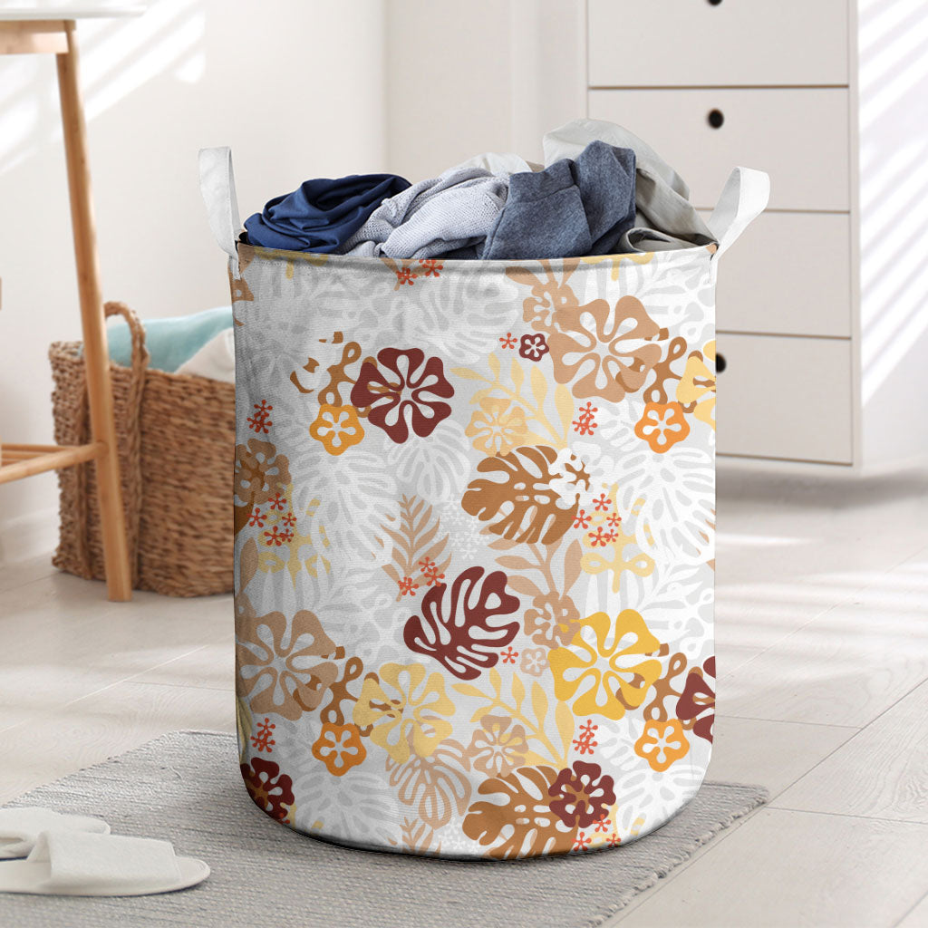 Brown Aloha Hawaiian Laundry Basket Monstera Hibiscus Tropical Pattern LT19 Brown - Polynesian Pride