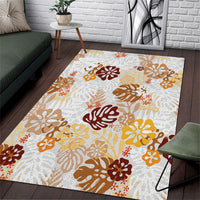 Brown Aloha Hawaiian Area Rug Monstera Hibiscus Tropical Pattern