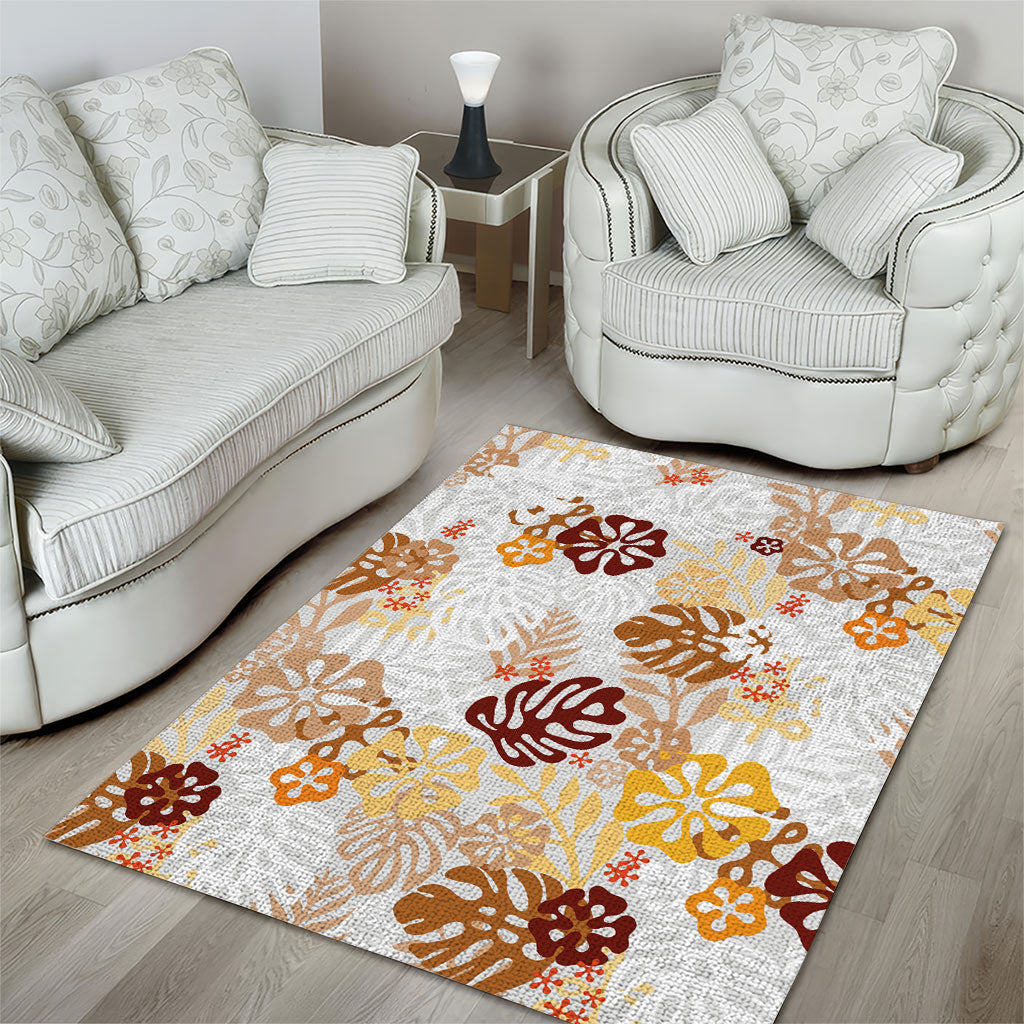 Brown Aloha Hawaiian Area Rug Monstera Hibiscus Tropical Pattern