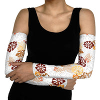 Brown Aloha Hawaiian Arm Sleeves Monstera Hibiscus Tropical Pattern