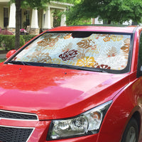 Brown Aloha Hawaiian Auto Sun Shade Monstera Hibiscus Tropical Pattern