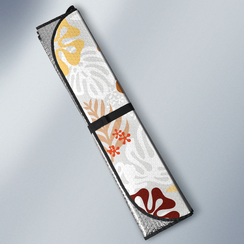 Brown Aloha Hawaiian Auto Sun Shade Monstera Hibiscus Tropical Pattern