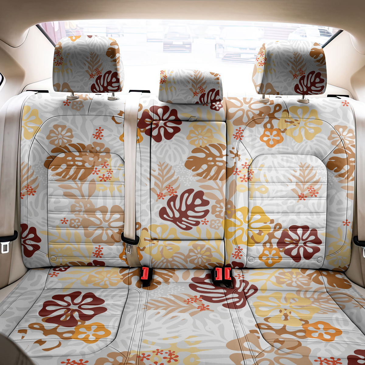 Brown Aloha Hawaiian Back Car Seat Cover Monstera Hibiscus Tropical Pattern