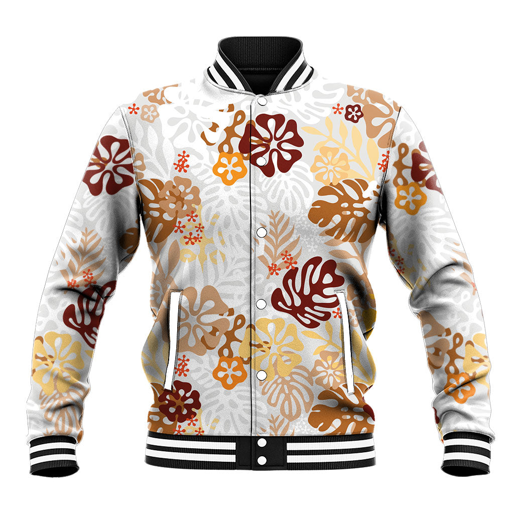 Brown Aloha Hawaiian Baseball Jacket Monstera Hibiscus Tropical Pattern LT19 Unisex Brown - Polynesian Pride
