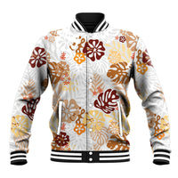 Brown Aloha Hawaiian Baseball Jacket Monstera Hibiscus Tropical Pattern