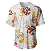 Brown Aloha Hawaiian Baseball Jersey Monstera Hibiscus Tropical Pattern