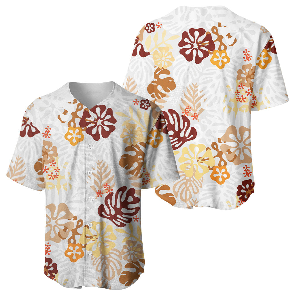 Brown Aloha Hawaiian Baseball Jersey Monstera Hibiscus Tropical Pattern