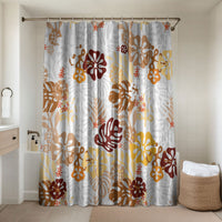 Brown Aloha Hawaiian Bathroom Set Monstera Hibiscus Tropical Pattern