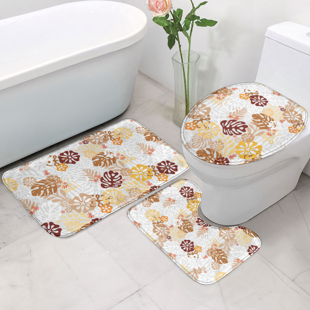 Brown Aloha Hawaiian Bathroom Set Monstera Hibiscus Tropical Pattern