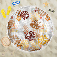 Brown Aloha Hawaiian Beach Blanket Monstera Hibiscus Tropical Pattern