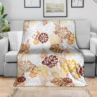 Brown Aloha Hawaiian Blanket Monstera Hibiscus Tropical Pattern