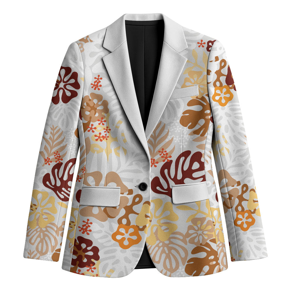 Brown Aloha Hawaiian Blazer Monstera Hibiscus Tropical Pattern
