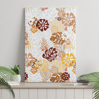Brown Aloha Hawaiian Canvas Wall Art Monstera Hibiscus Tropical Pattern