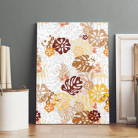 Brown Aloha Hawaiian Canvas Wall Art Monstera Hibiscus Tropical Pattern