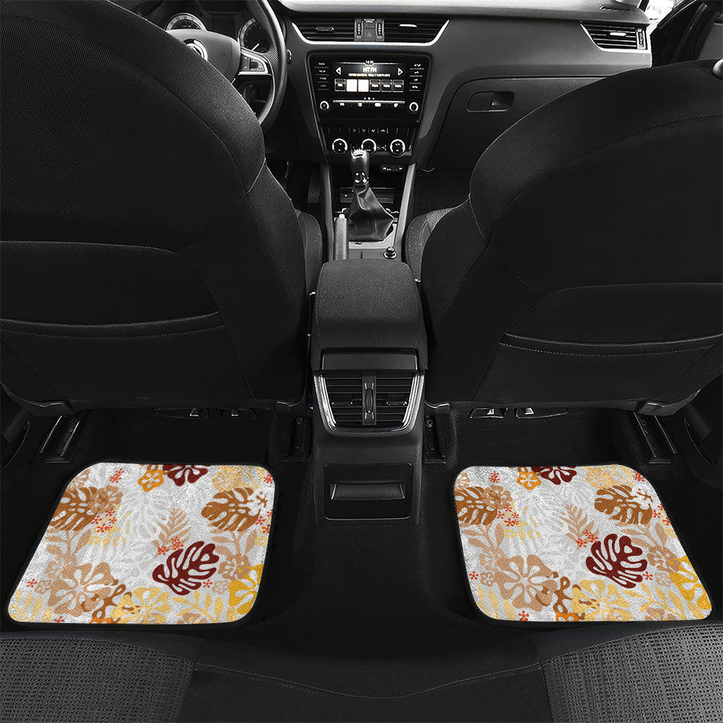 Brown Aloha Hawaiian Car Mats Monstera Hibiscus Tropical Pattern