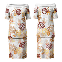 Brown Aloha Hawaiian Couples Matching Puletasi and Long Sleeve Button Shirt Monstera Hibiscus Tropical Pattern