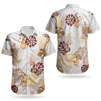 Brown Aloha Hawaiian Couples Matching Short Sleeve Bodycon Dress and Hawaiian Shirt Monstera Hibiscus Tropical Pattern