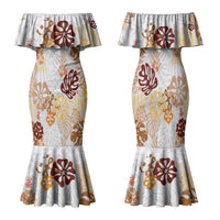 Brown Aloha Hawaiian Family Matching Mermaid Dress and Hawaiian Shirt Monstera Hibiscus Tropical Pattern
