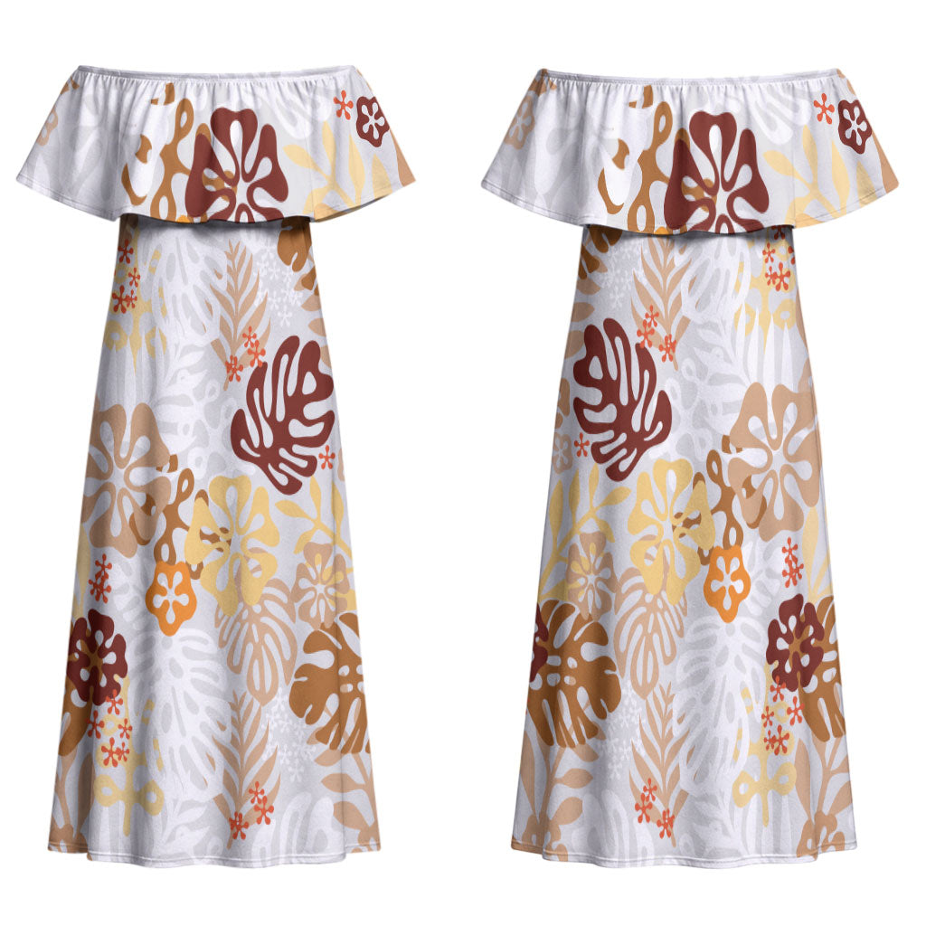 Brown Aloha Hawaiian Family Matching Off Shoulder Maxi Dress and Hawaiian Shirt Monstera Hibiscus Tropical Pattern