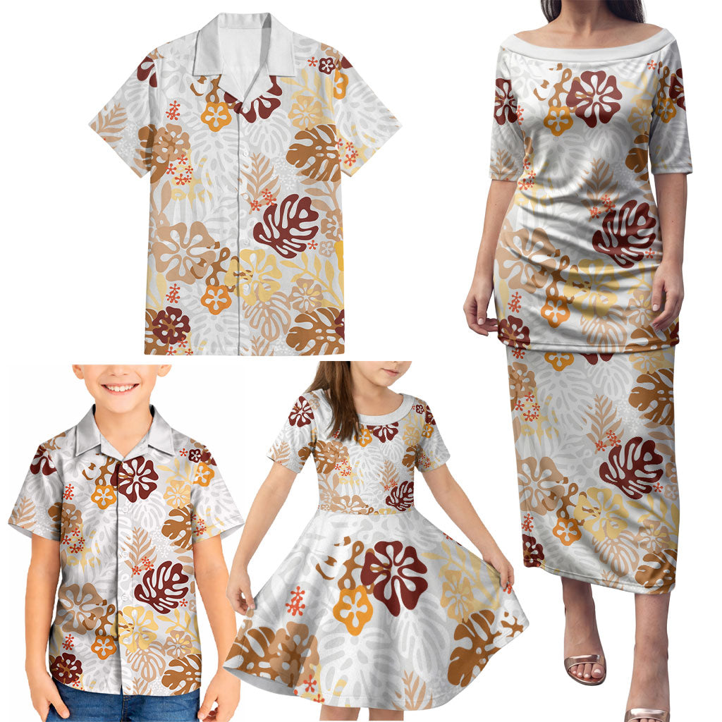 Brown Aloha Hawaiian Family Matching Puletasi and Hawaiian Shirt Monstera Hibiscus Tropical Pattern LT19 - Polynesian Pride