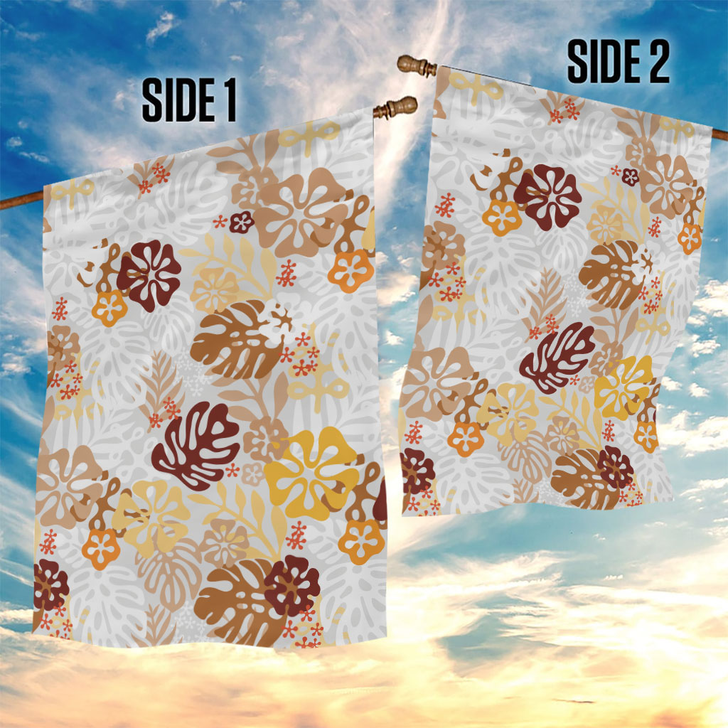 Brown Aloha Hawaiian Garden Flag Monstera Hibiscus Tropical Pattern