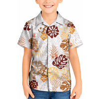 Brown Aloha Hawaiian Kid Hawaiian Shirt Monstera Hibiscus Tropical Pattern