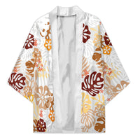 Brown Aloha Hawaiian Kimono Monstera Hibiscus Tropical Pattern