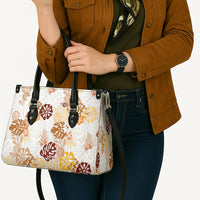 Brown Aloha Hawaiian Leather Bag Monstera Hibiscus Tropical Pattern
