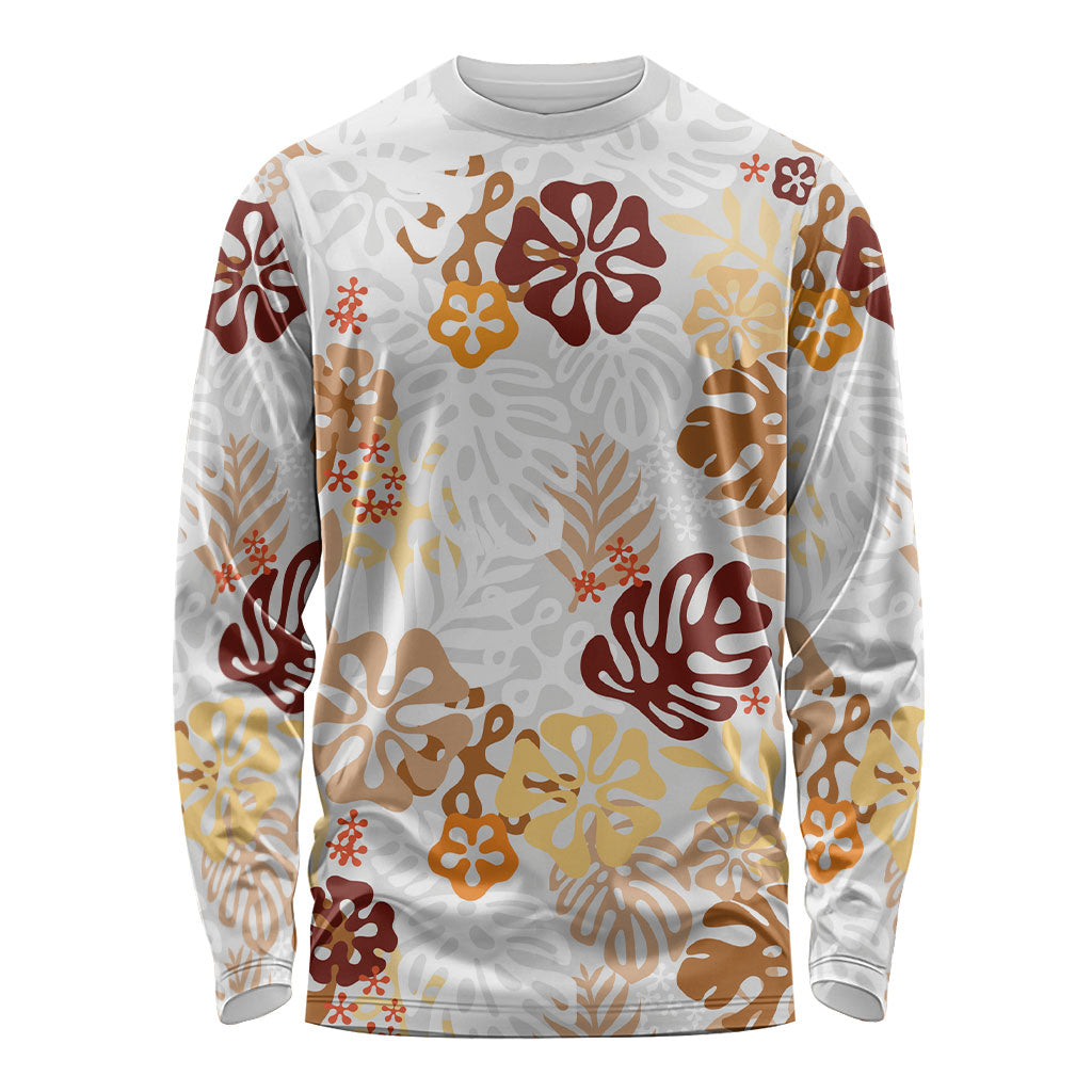 Brown Aloha Hawaiian Long Sleeve Shirt Monstera Hibiscus Tropical Pattern LT19 Unisex Brown - Polynesian Pride