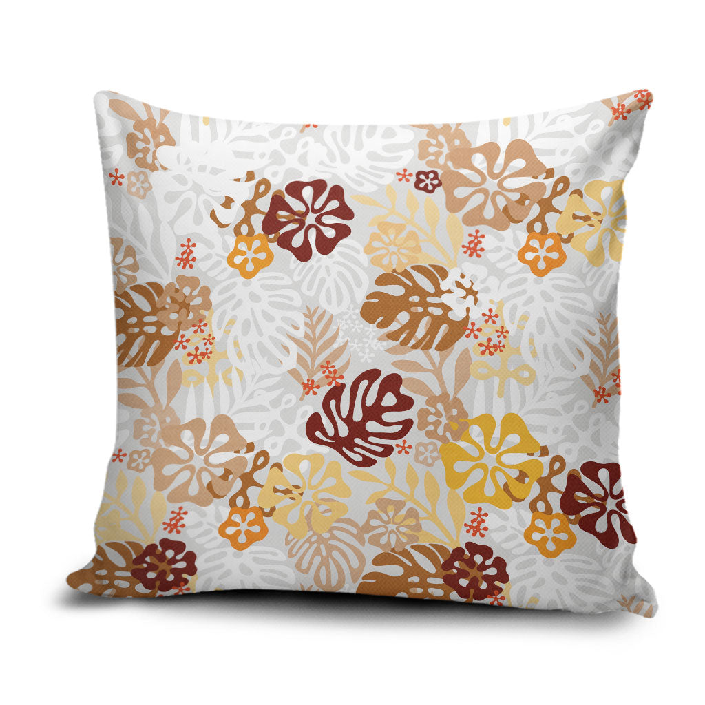 Brown Aloha Hawaiian Pillow Cover Monstera Hibiscus Tropical Pattern